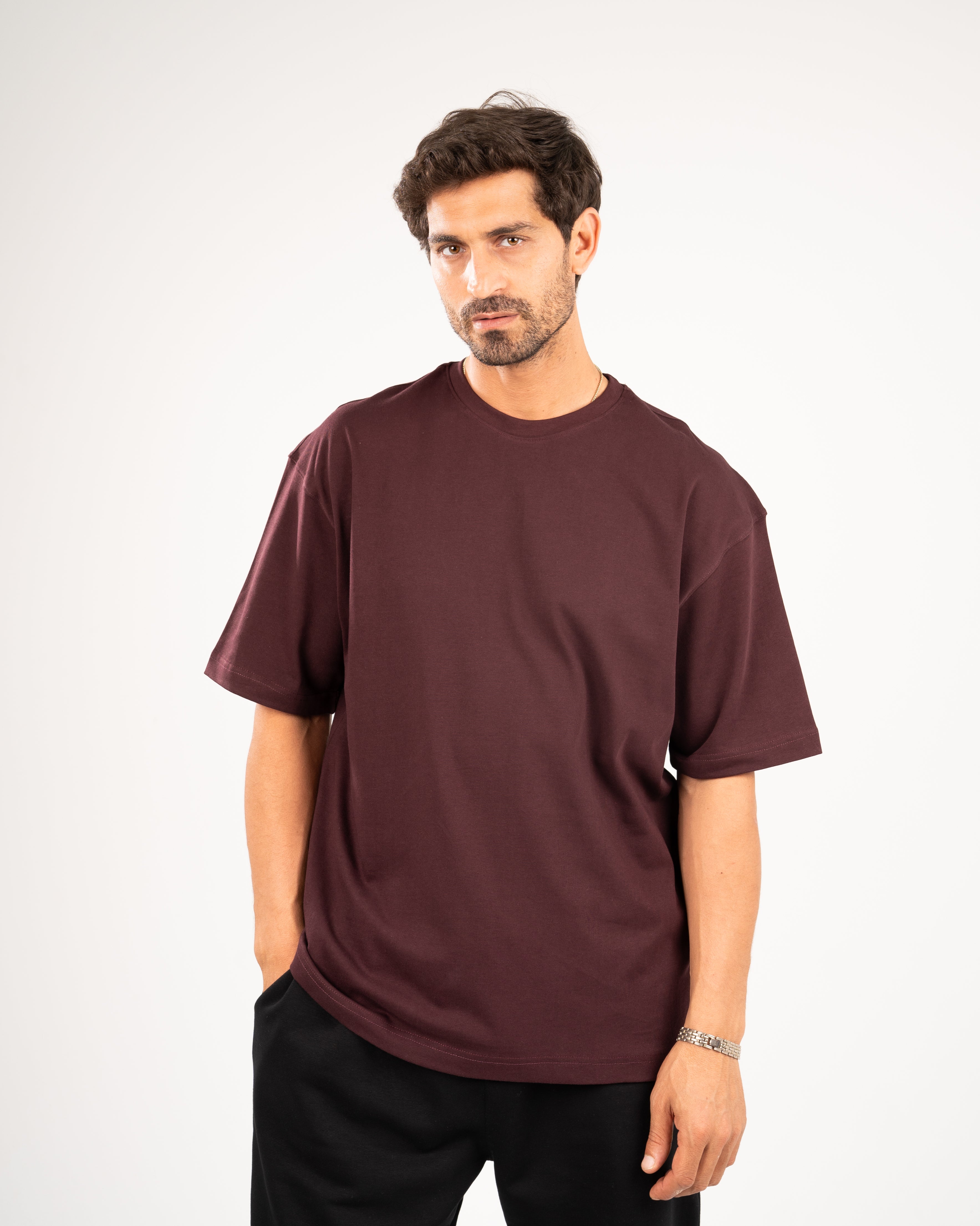Burgundy basic oversize T-shirt