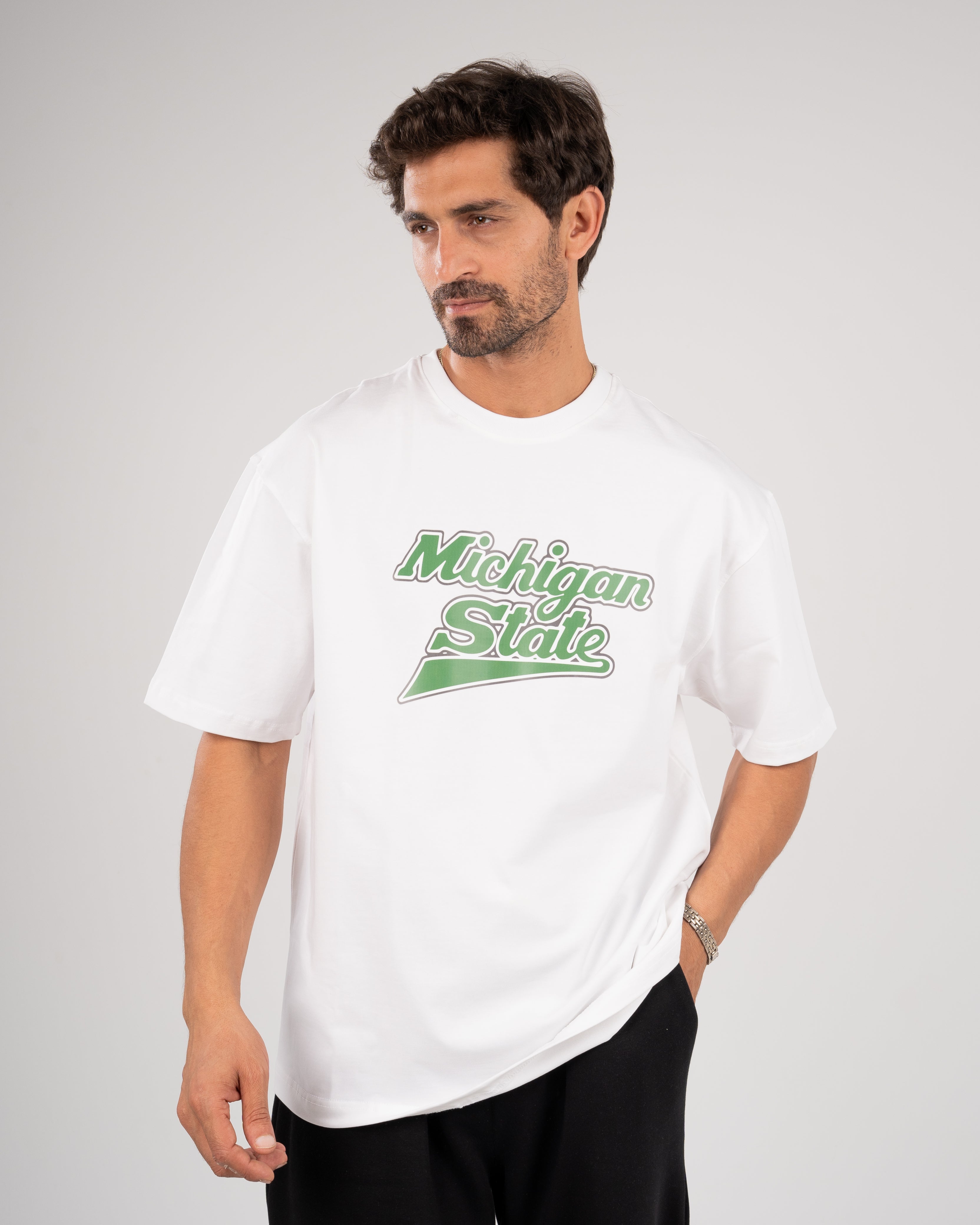 Premium White "Michigan State" Printed Oversize T-shirt