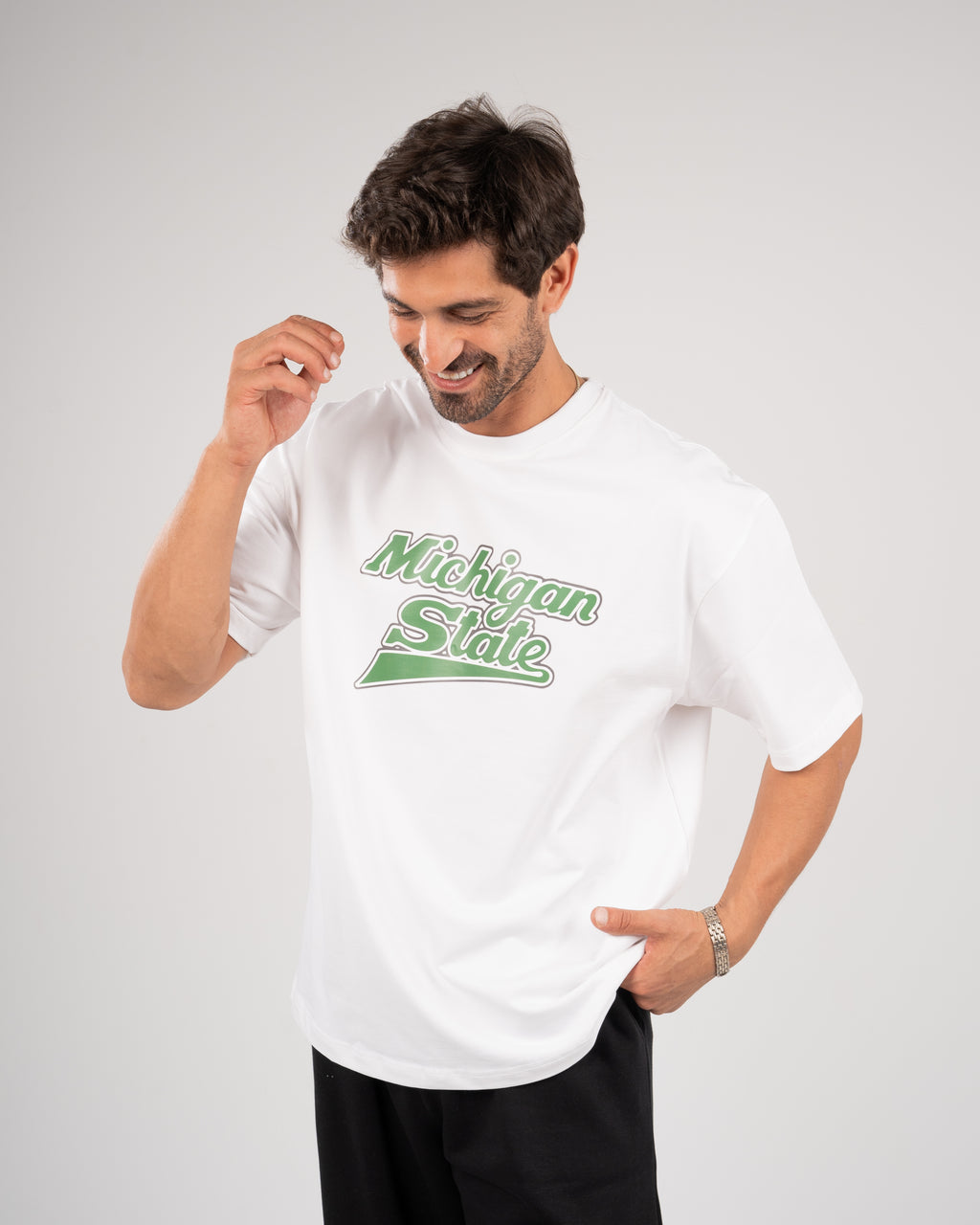 Premium White "Michigan State" Printed Oversize T-shirt