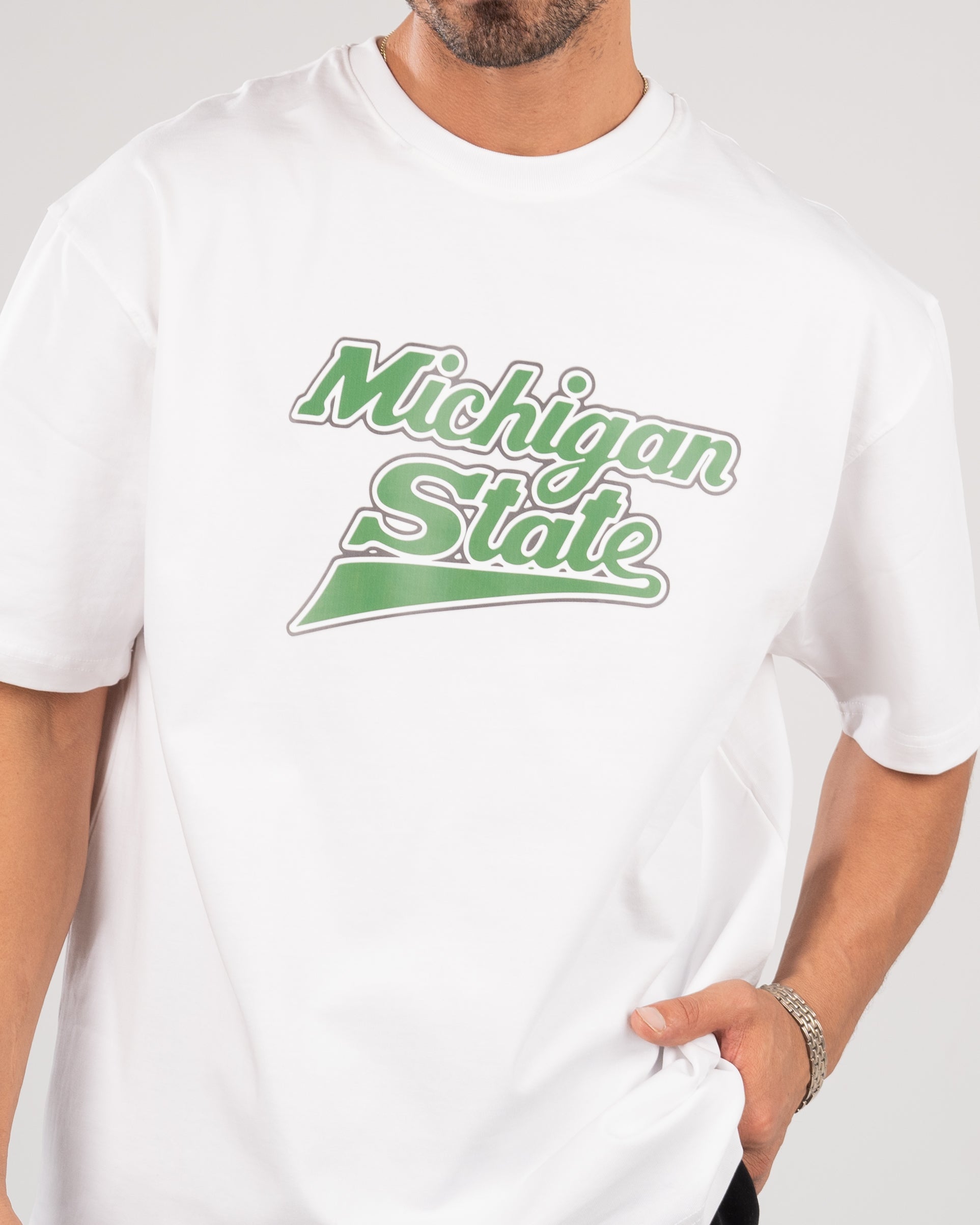 Premium White "Michigan State" Printed Oversize T-shirt